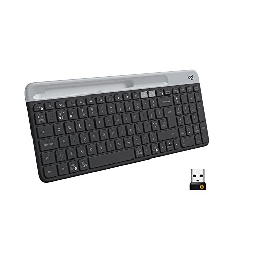 Logitech K580 Slim Multi-Device Wireless Keyboard - Bluetooth/Receiver, Compact, Easy Switch, 24 Month Battery, Win/Mac, Desktop, Tablet, Smartphone, Laptop Compatible