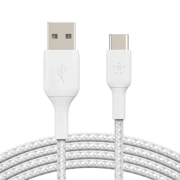 Belkin USB C to USB-A 2.0, Type C cable Tough Unbreakable Braided Nylon material 6.6 feet (2 meter) for Tablet Black, USB-IF Certified, Supports Fast Total