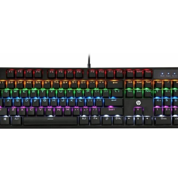 HP GK320 Wired Full Size RGB Backlight Mechanical Gaming Keyboard, 4 LED Indicators, Mechanical Switches, Double Injection Key Caps, and Windows Lock Key