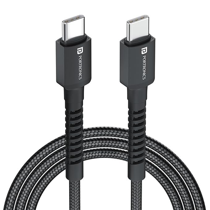 Portronics Konnect X 60W Type C to Type C Unbreakable Nylon Braided Cable, 1M Fast Charging Cable