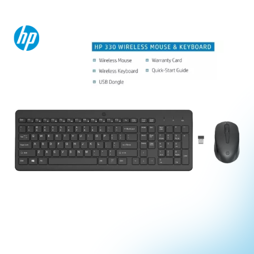 HP 330 Wireless Black Keyboard and Mouse Set with Numeric Keypad, 2.4GHz Wireless Connection and 1600 DPI
