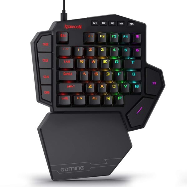 Redragon Store K585 DITI Wired, USB 2.0 One-Handed RGB Mechanical Gaming Keyboard with Brown Switches, Type-C Professional Gaming Keypad with 7 Onboard Macro Keys, Detachable Wrist Rest, 42 Keys