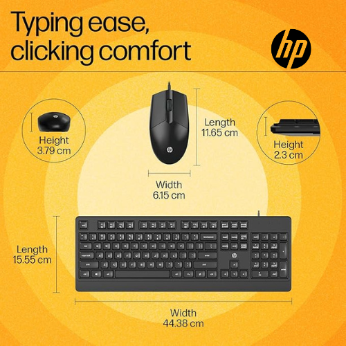 HP KM 180 Wired Mouse and Keyboard Combo, USB Plug-and-Play, 1200 dpi