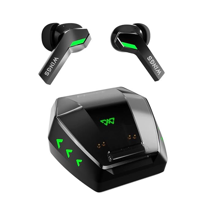 WINGS Phantom 860 Earbuds with Game mode, 50 hrsPlaytime, Quad ENC Mic & App Support Bluetooth Gaming