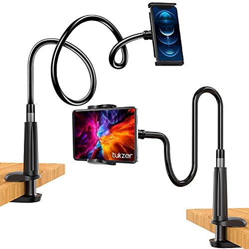 Tukzer Tabletop Universal Mobile & Tablet Holder with 360 Degree Flexible Rotation for Bed, Table, Kitchen, Bathroom Compatible with 4 inches to 10.5 Inches Tablet/Smartphones