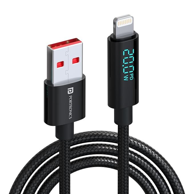 Portronics Konnect View 20W USB to 8 Pin Fast Charging Cable with LED Display