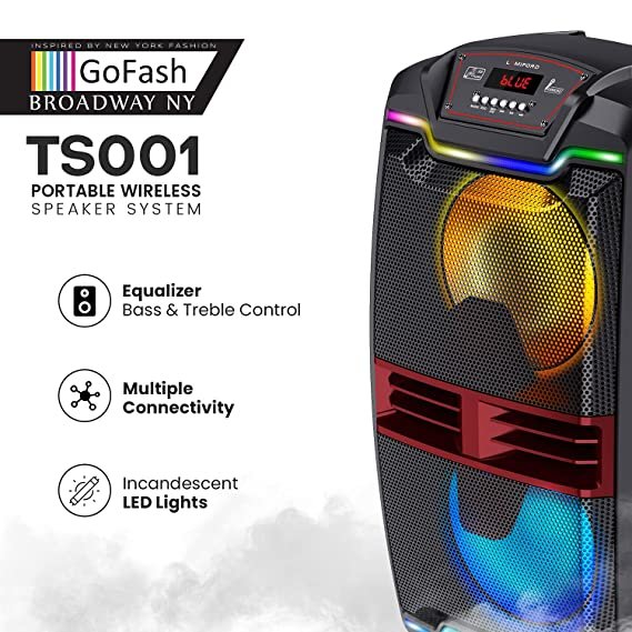 Lumiford GoFash TS001 50 watts Trolley Karaoke Bluetooth Party Speaker with Remote, Built-in Amplifier & Wireless Mic (Black)