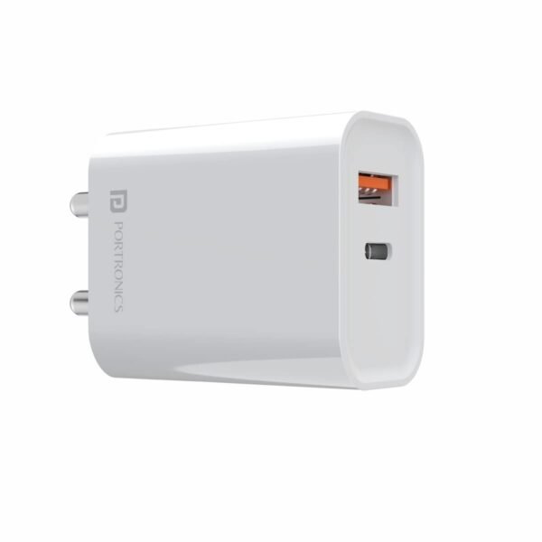 Portronics Adapto 45 20W Mach USB & Type-C Dual Output Super Fast Charger, Wall Adapter Power Delivery 3.0 Fast Charging & USB A Fast Charge Adaptor f