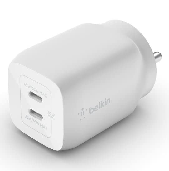 Belkin 65W Gan Dual USB C Pd 3.0 Fast Charger with Pps Technology