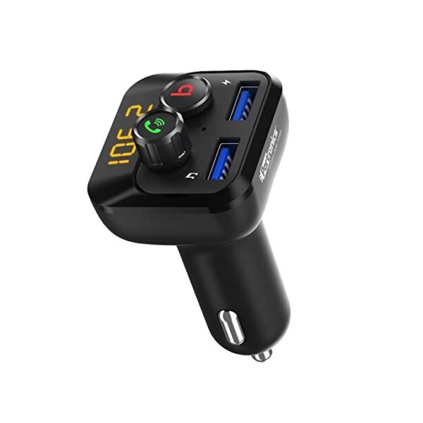 Portronics AUTO 10 POR-320, Bluetooth - FM Transmitter in-Car Radio Adapter for Hands-Free Calling, Music Streaming, Micro SD + USB Music, 3.4A Dual U