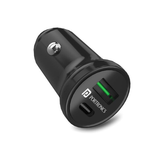 Portronics CarPower Mini Car Charger with Dual Output, Fast Charging (Type C PD 20W + QC 3.0A) Compatible with All Smartphones(Black)