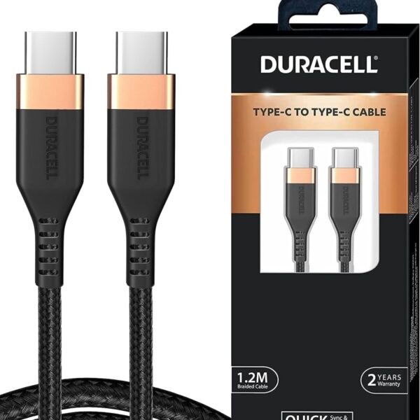 Duracell Type C To Type C 5A (100W) Braided Sync & Fast Charging Cable, 3.9 Feet (1.2M). USB C to C Cable, Supports PD & QC 3.0 Charging, 5 GBPS Data Total