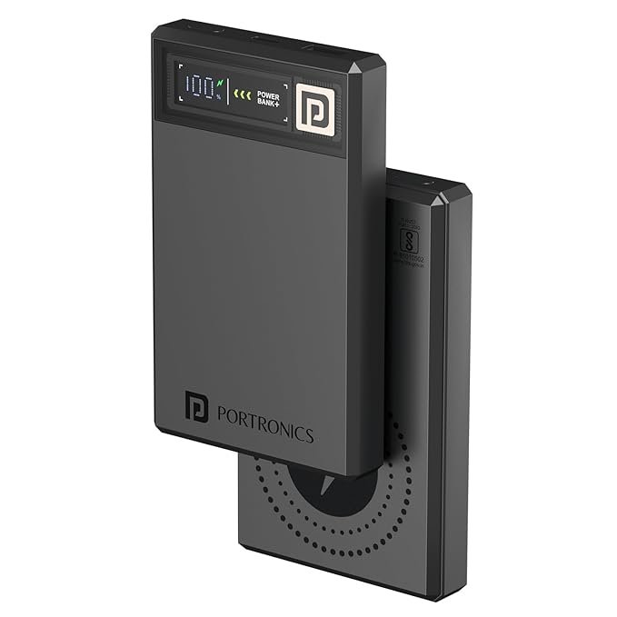 Portronics Luxcell MagClick 10k 10000 mAh 15W Magnetic Wireless Fast Charging Power Bank Premium Finish, 22.5 Wired Output