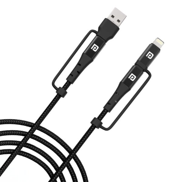 Portronics Konnect J8 3-in-1 (USB A + Type C to 8 Pin + Type C) Fast Charging Cable with 60W Max Output, Nylon Braided, For Android Smartphone, Ios An