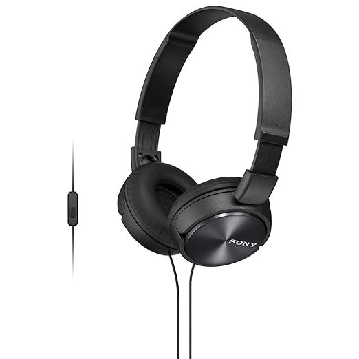 Sony MDR-ZX310AP Black Over-Ear Headphones with Built-in Mic, Lightweight & Foldable Design for Calls